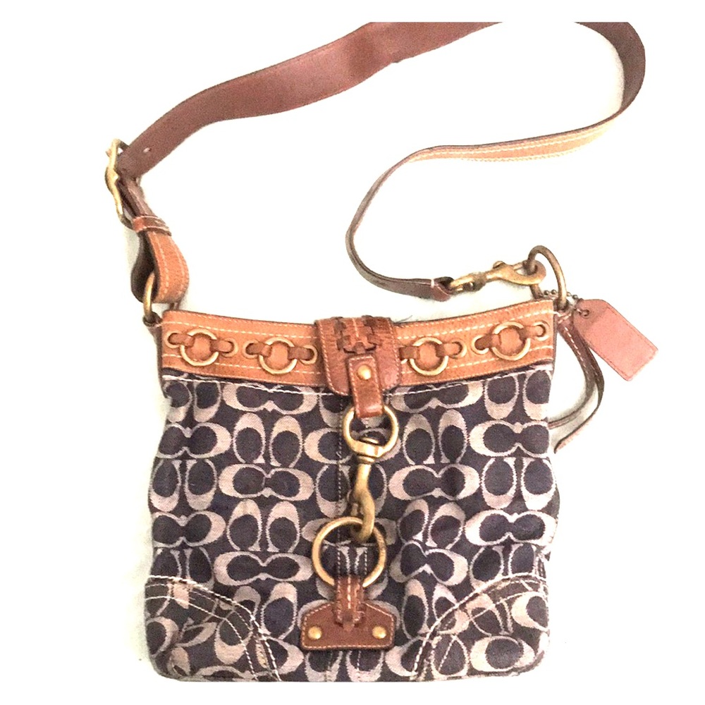 Denim and white Coach bag